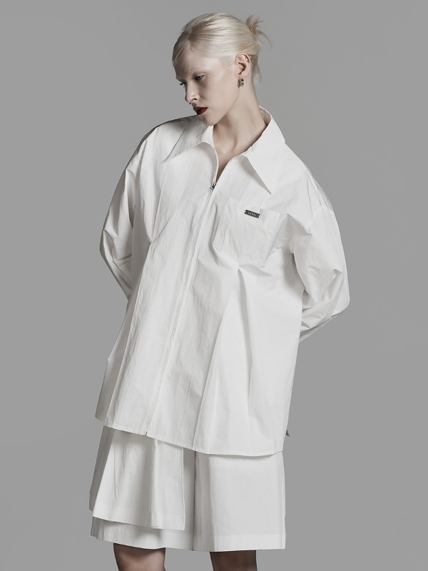 [mnem] nylon set-up shirt jacket (white)