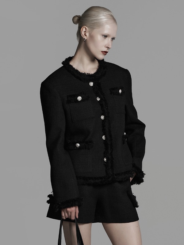 [mnem] tweed set-up jacket (black)